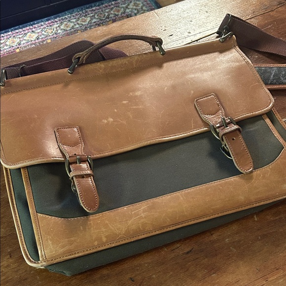 L.L Bean Leather & Canvas Messenger Bag | Classic Work Satchel - Picture 15 of 16